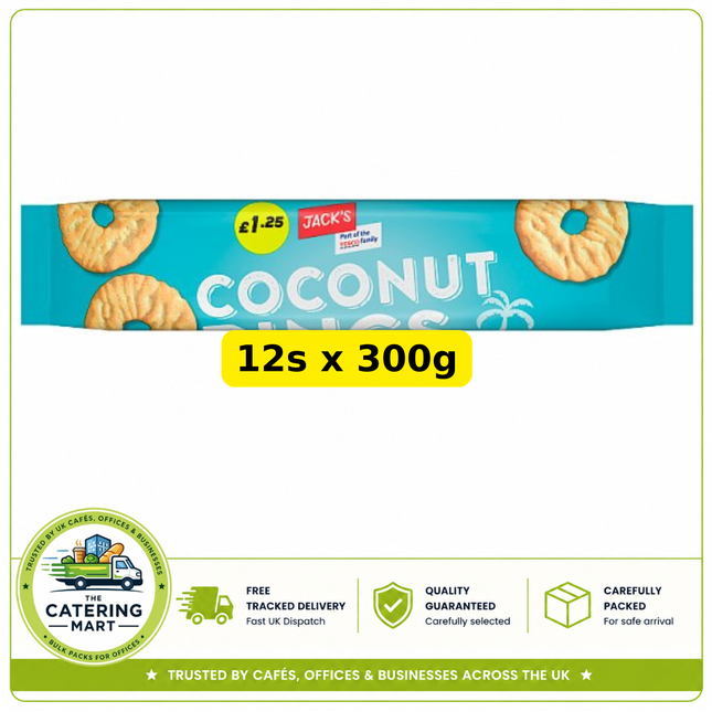 Jack's Coconut Rings Biscuits wholesale case containing 12 x 300g packs