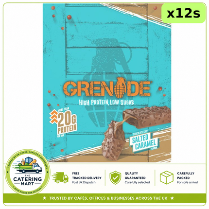 Grenade Chocolate Chip Salted Caramel Protein Bars wholesale case containing 12 x 60g individual protein bars