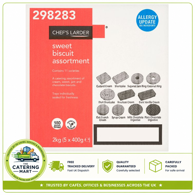 Chef's Larder Sweet Biscuit Assortment wholesale case containing 5 x 400g packs of assorted sweet biscuits