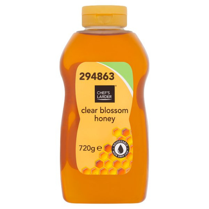 Chef's Larder Clear Blossom Honey 720g catering pack of smooth clear blossom honey for breakfast, baking, desserts, drinks and professional kitchens