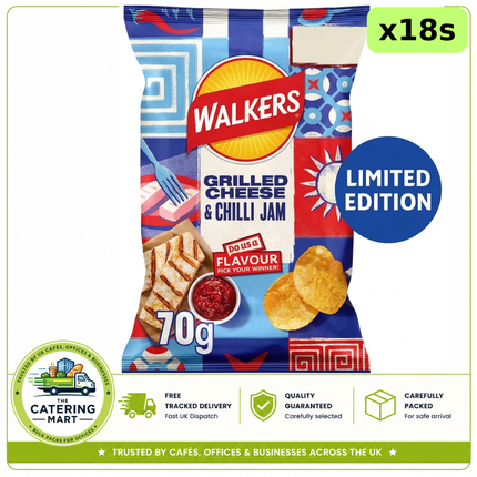 Walkers Grilled Cheese & Chilli Jam Sharing Crisps wholesale case containing 18 x 70g bags