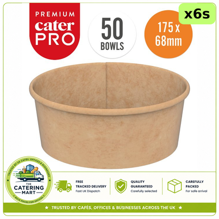 CaterPro Premium 6 x 50 kraft street food bowls 1300ml, 300 bowls for takeaway and catering