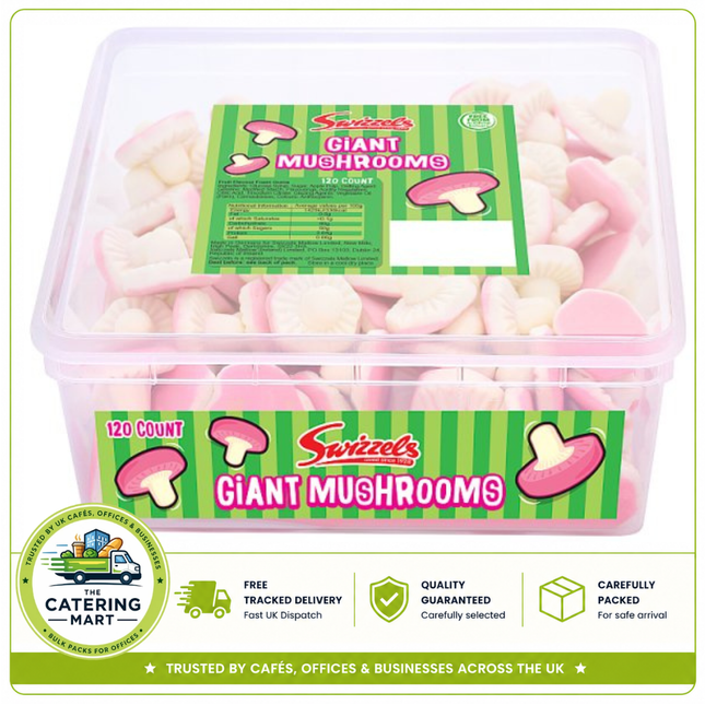 Swizzels Giant Mushrooms 120 count sweet tub containing large colourful soft foam sweets