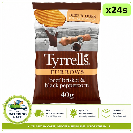 Tyrrells Furrows Beef Brisket & Black Peppercorn Crisps 24 x 40g wholesale case