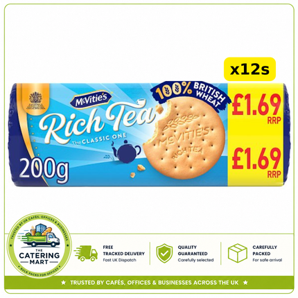 McVitie's Rich Tea The Classic One wholesale case containing 12 x 200g packs of classic tea biscuits