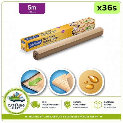 Bacofoil Non-Stick Baking Paper with Non-Slip Base 38cm x 5m wholesale case of 36 rolls