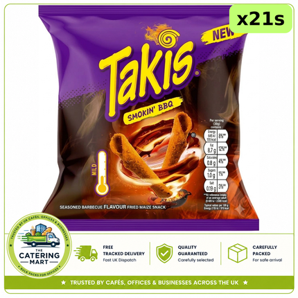 Takis Smokin' BBQ Flavour Corn Snacks wholesale case containing 21 x 55g packs