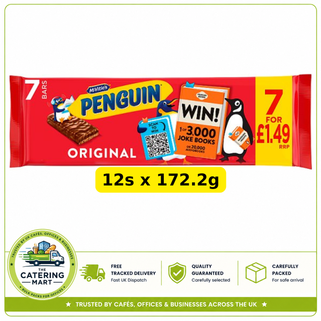 McVitie's Penguin Original Bars wholesale case containing 12 x 172.2g packs of chocolate biscuit bars