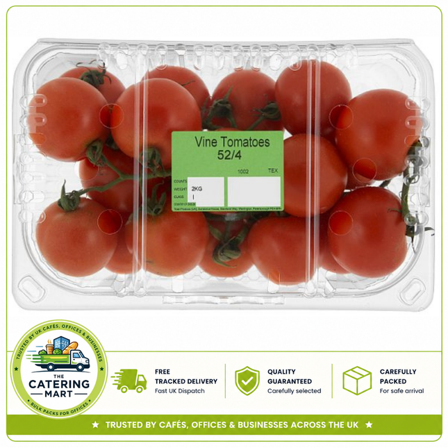 Farm Fresh Vine Tomatoes 2kg wholesale pack of fresh juicy tomatoes on the vine for salads, sandwiches, pizzas and catering