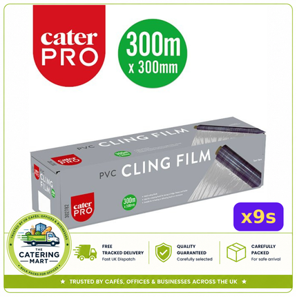 CaterPro PVC Cling Film 300m x 300mm case of 9 wholesale catering food wrap rolls
