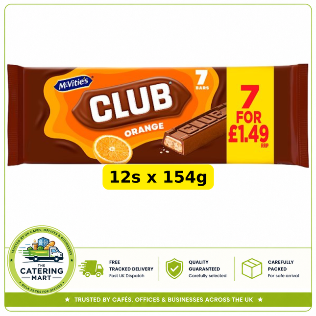 McVitie's Club Orange Bars wholesale case containing 12 x 154g packs of chocolate orange biscuit bars