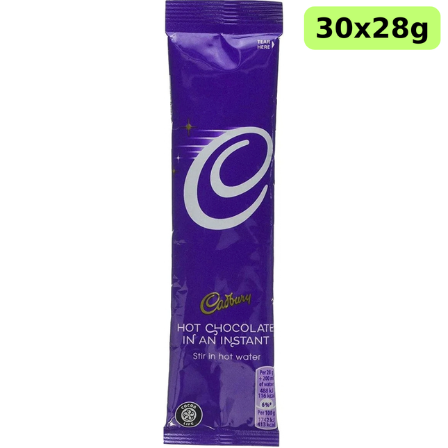 Cadbury Instant Hot Chocolate Sachets 30 x 28g wholesale pack for cafés offices hotels and hospitality