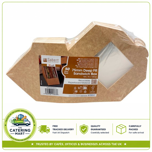 Sabert Simply Kraft 75mm Sandwich Wedges 50 pack with FSC Mix Credit packaging