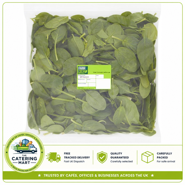 Farm Fresh Spinach 250g pack of fresh tender spinach leaves for salads, sandwiches, pasta, soups and catering