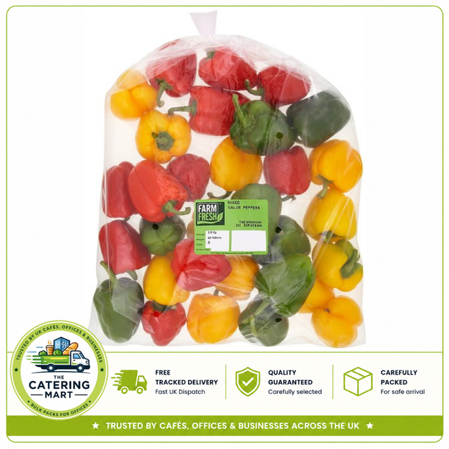 Farm Fresh Mixed Value Peppers 2.5kg wholesale pack of fresh colourful mixed peppers for salads, stir-fries, pizzas and catering