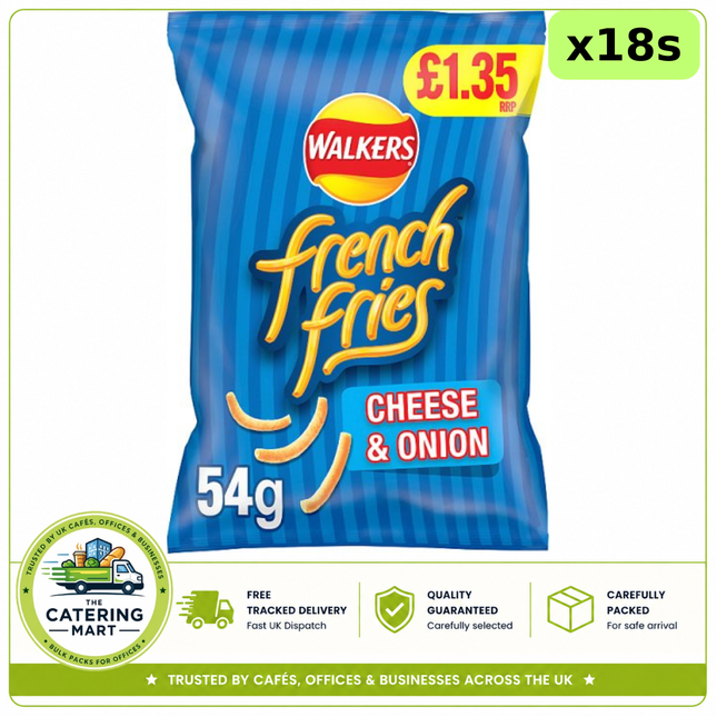 Walkers French Fries Cheese & Onion Crisps wholesale case containing 18 x 54g individual snack packs