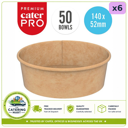 CaterPro Premium 500ml Kraft Street Food Bowls wholesale case containing 6 packs of 50 bowls