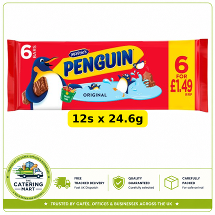 McVitie's Penguin Original Biscuit Bars wholesale case containing 12 x 24.6g chocolate biscuit bars