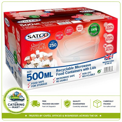 SATCO 500ml Microwave Food Containers with Lids for takeaway meals and foodservice