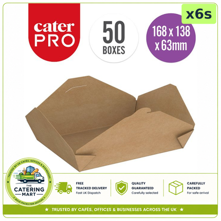 CaterPro 1300ml Kraft Food Boxes with Folded Lid wholesale case containing 6 packs of 50 boxes