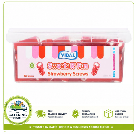 Vidal Sweets R' Fun Strawberry Screws 780g pack containing 120 pieces of strawberry flavoured chewy sweets