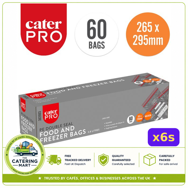 CaterPro Medium PE Double Seal Food & Freezer Bags 3.8L 265 x 295mm case of 6 packs