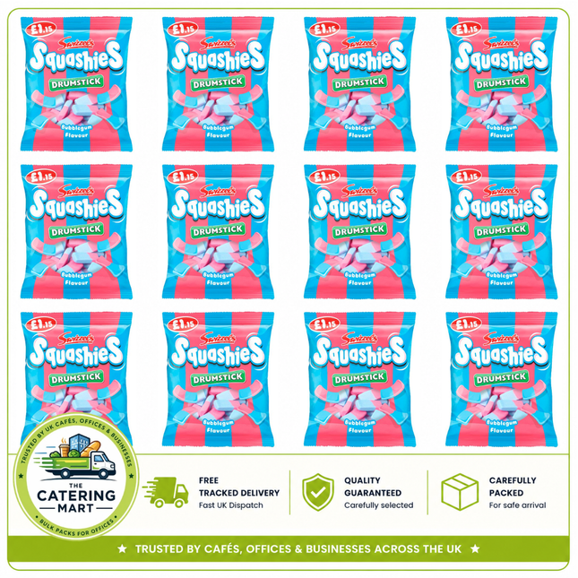 Swizzels Squashies Bubblegum wholesale case containing 12 x 120g bags of soft chewy sweets