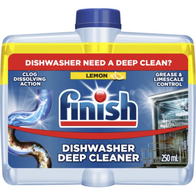 Finish Lemon Dishwasher Cleaner 250ml bottle for deep cleaning and dishwasher maintenance