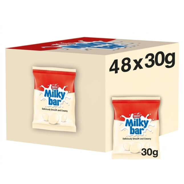 Milkybar White Chocolate Buttons Bags 30g, wholesale case of 48.
