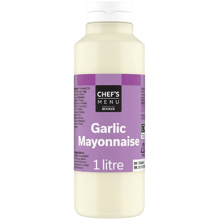 Chef's Menu Garlic Mayonnaise 1 litre bottle for wholesale catering and professional foodservice kitchens.