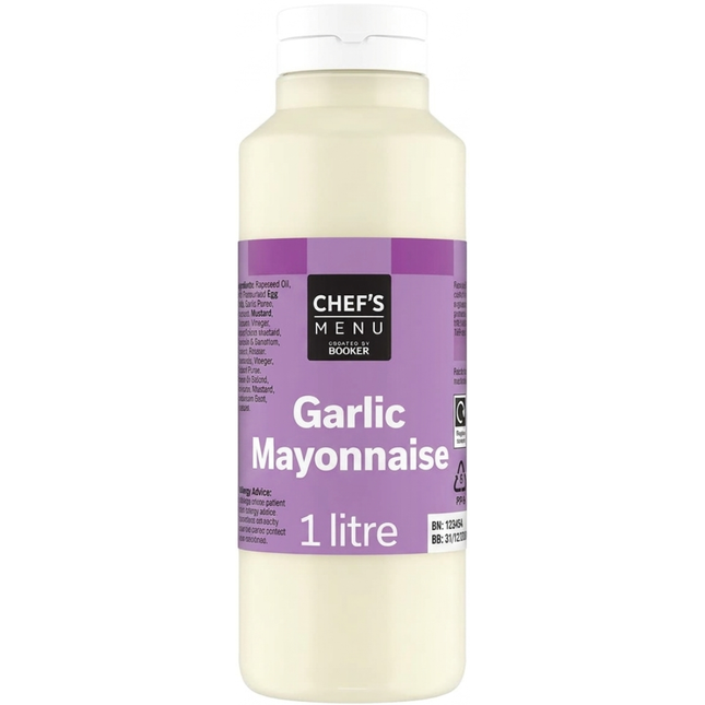 Chef's Menu Garlic Mayonnaise 1 litre bottle for wholesale catering and professional foodservice kitchens.