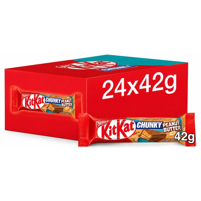 KitKat Chunky Peanut Butter Milk Chocolate Bars in a wholesale case of 24 x 42g bars