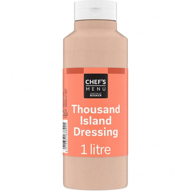 Chef's Menu Thousand Island Dressing 1 litre bottle for salads, burgers, sandwiches and professional catering kitchens.