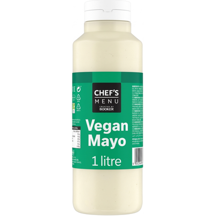 Chef's Menu Vegan Mayonnaise 1 litre bottle for wholesale catering and plant-based foodservice menus.