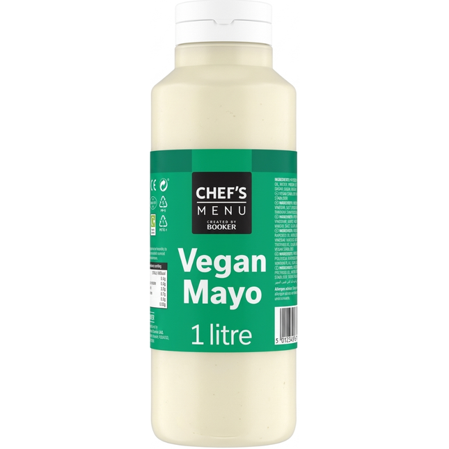 Chef's Menu Vegan Mayonnaise 1 litre bottle for wholesale catering and plant-based foodservice menus.