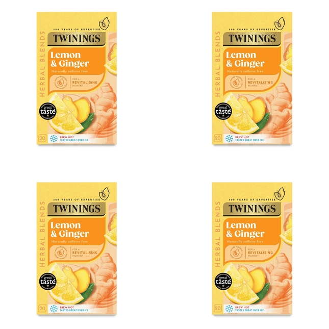 Twinings Lemon & Ginger Tea Bags 4 x 20 Bags | Wholesale Catering Herbal Tea