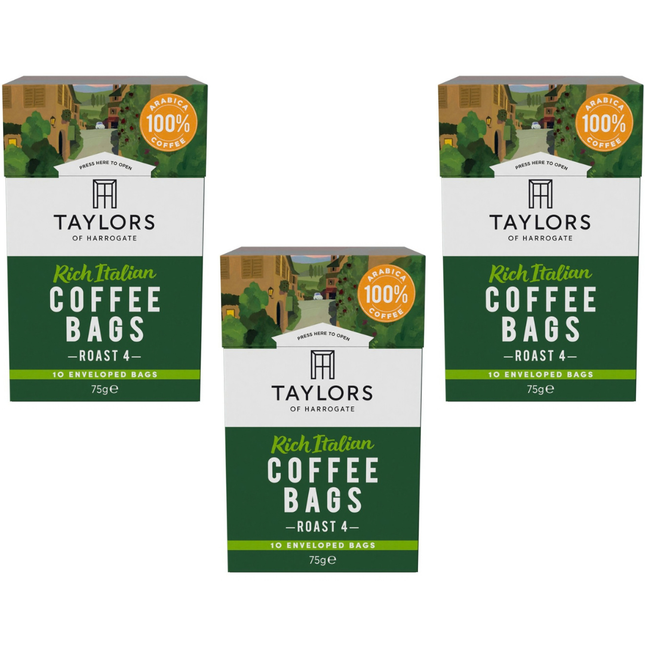 Taylors of Harrogate Rich Italian Ground Coffee Bags 3 packs of 10 for catering