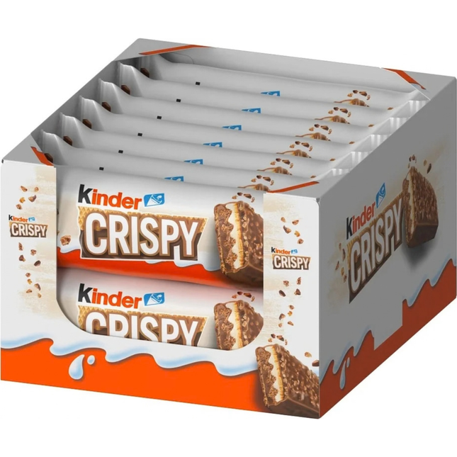 Kinder Crispy Chocolate Bars 34g supplied in a wholesale case of 14 individually wrapped bars