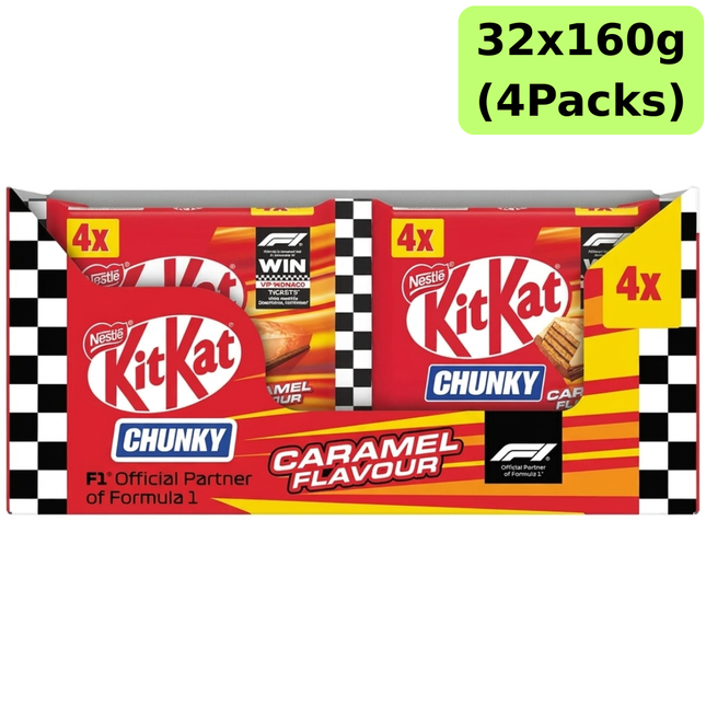 KitKat Chunky Caramel Milk Chocolate 160g four-bar multipacks, wholesale case of 32.