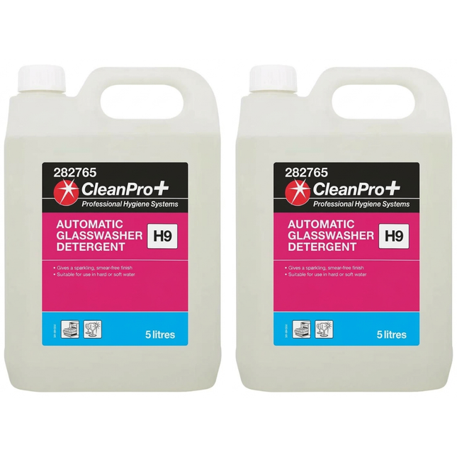 CleanPro+ H9 automatic glasswasher detergent supplied in a wholesale case of 2 x 5 litre containers
