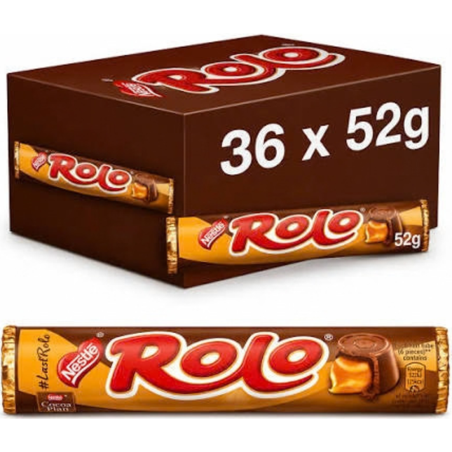 Rolo Milk Chocolate and Toffee Tubes in a wholesale case of 36 x 52g tubes