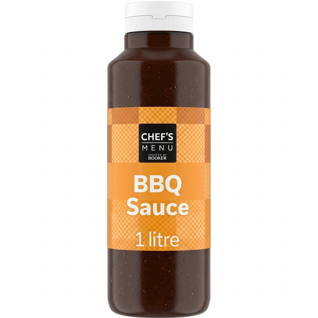 Chef's Menu BBQ Sauce 1 litre bottle of rich and smoky barbecue sauce for wholesale catering and foodservice.