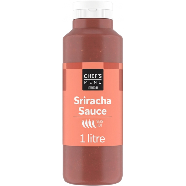 Chef's Menu Sriracha Sauce 1 litre bottle of very hot chilli sauce for catering and foodservice.