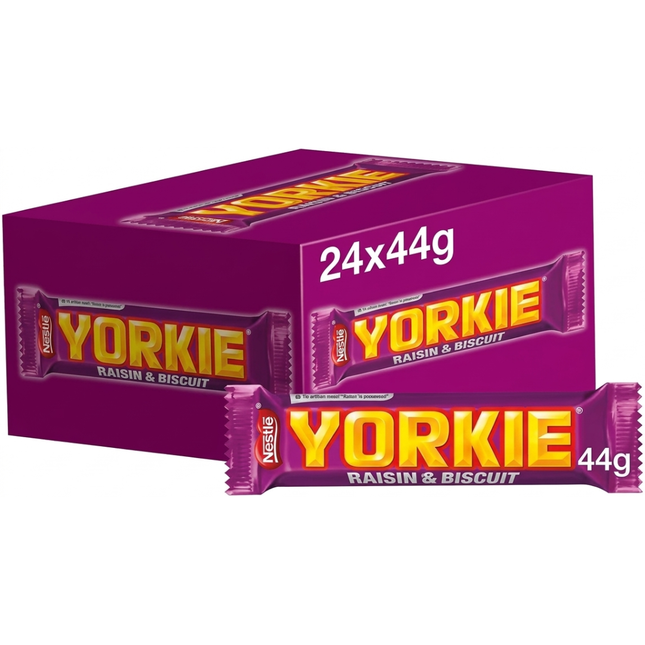 Yorkie Raisin & Biscuit Chocolate Bars 44g, wholesale case of 24.