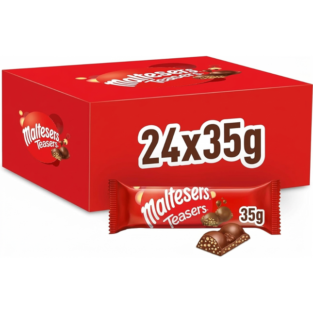 Maltesers Teasers Milk Chocolate Bars in a wholesale case of 24 individually wrapped 35g bars