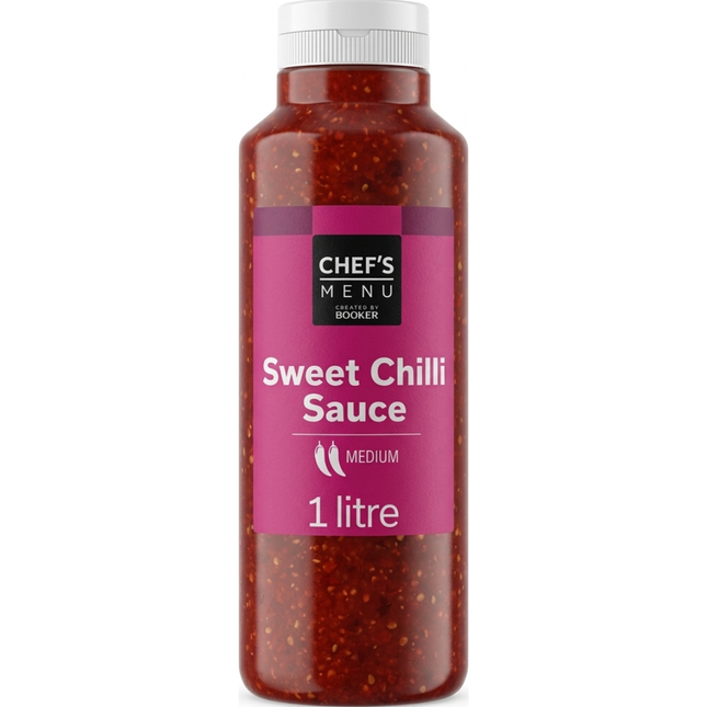 Chef's Menu Sweet Chilli Sauce 1 litre bottle of sweet and mildly spicy chilli dipping sauce for catering and foodservice.