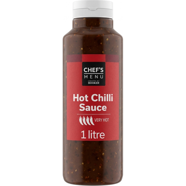 Chef's Menu Hot Chilli Sauce 1 litre bottle of spicy chilli sauce for wholesale catering and foodservice.