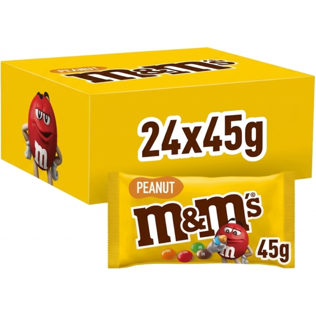 Peanut M&M's Milk Chocolate Crunchy Peanut Bags 45g, wholesale case of 24.