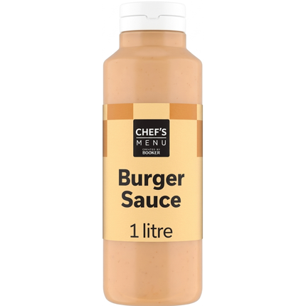 Chef's Menu Burger Sauce 1 litre bottle of creamy and tangy burger sauce for wholesale catering and foodservice.