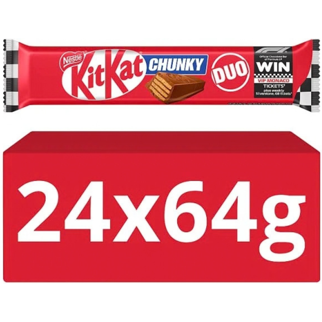 KitKat F1 Chunky Duo Milk Chocolate Bars in a wholesale case of 24 x 64g bars